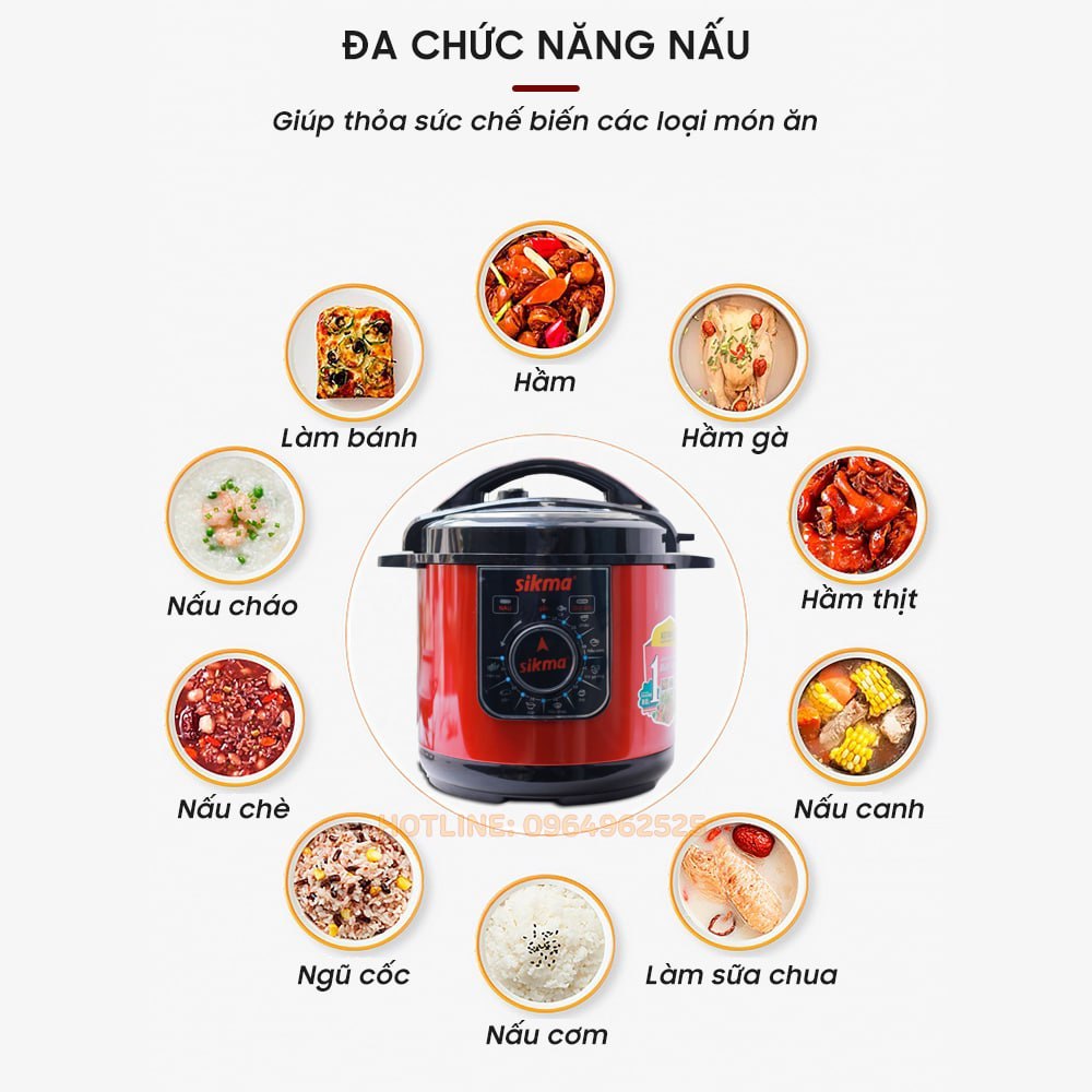 Nồi áp suất điện Sikma SKM169J, Dung tích 6L, Công suất 1000W, Bảo hành chính hãng